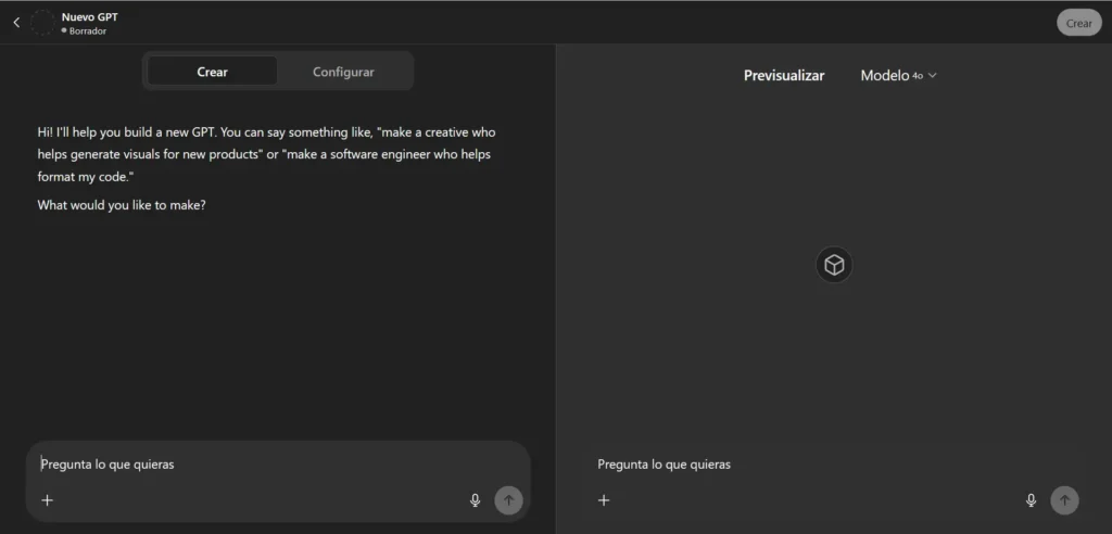 modo crear de chatgpt