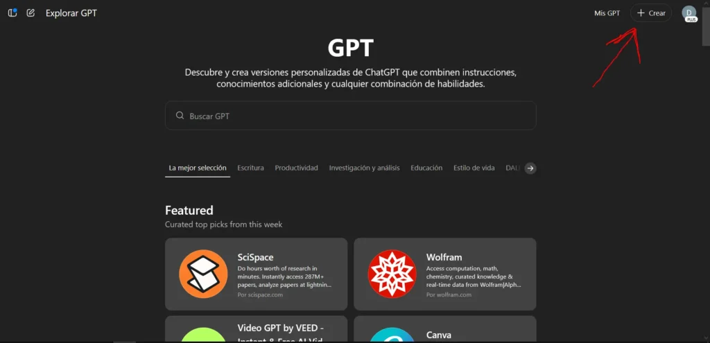 primer paso en chatgpt para empezar a crear iun chatgpt personalizado