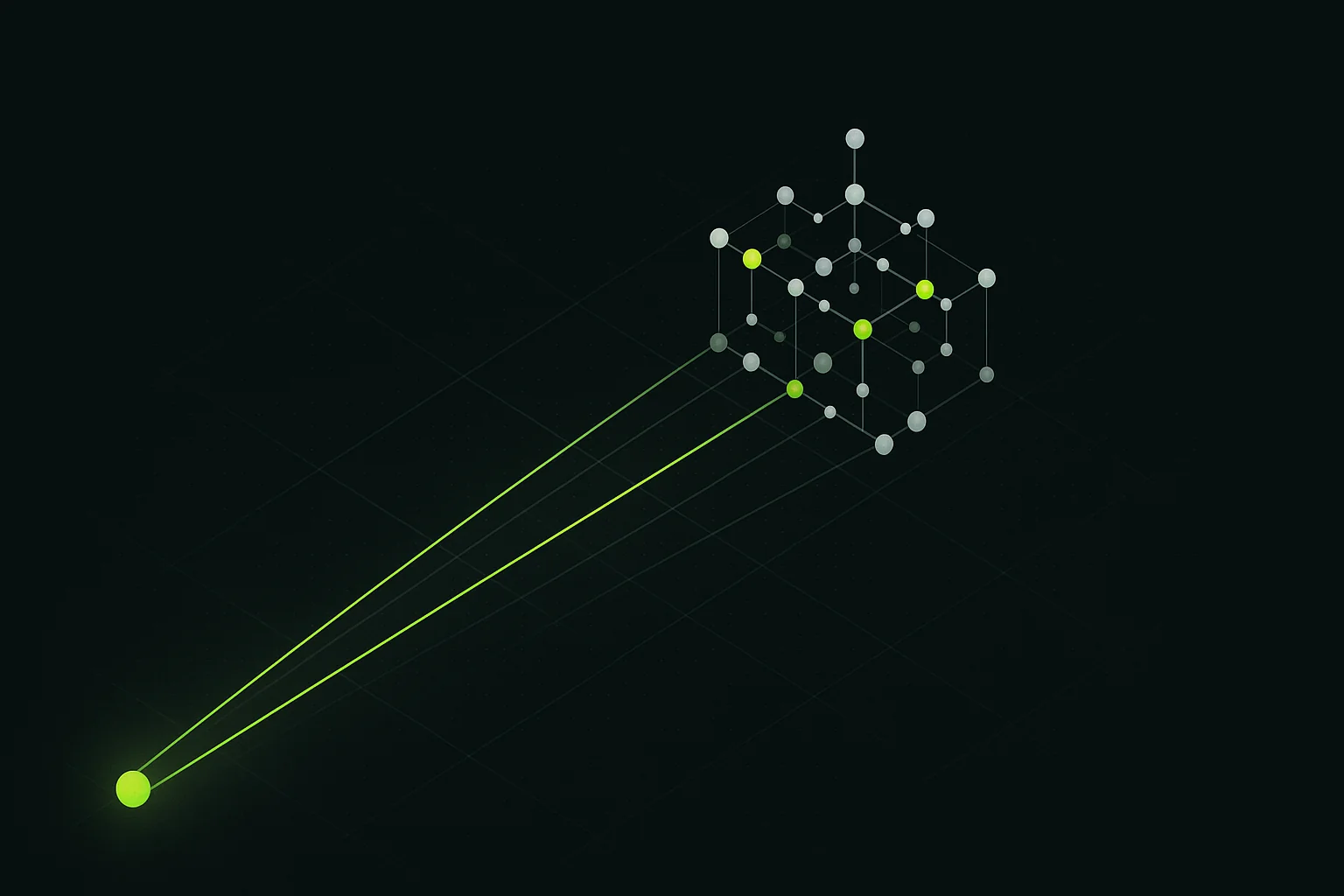 Ilustración conceptual de una base de datos vectorial con vectores en espacio multidimensional y búsqueda por similitud
