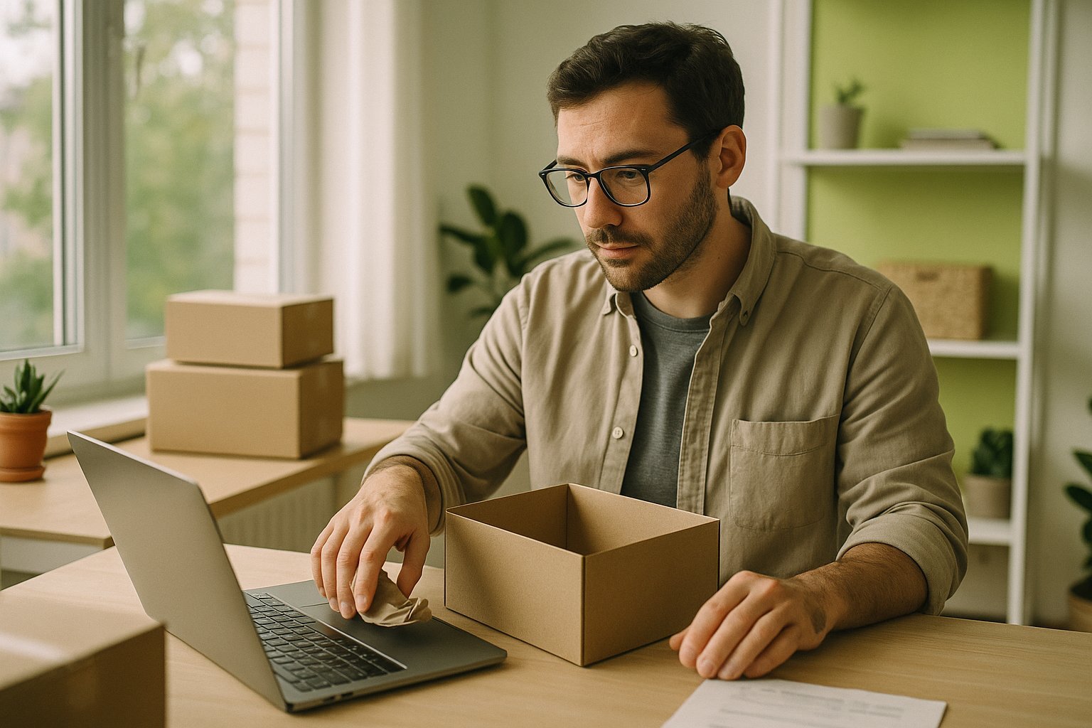 Dueño de una tienda online gestionando su ecommerce con IA