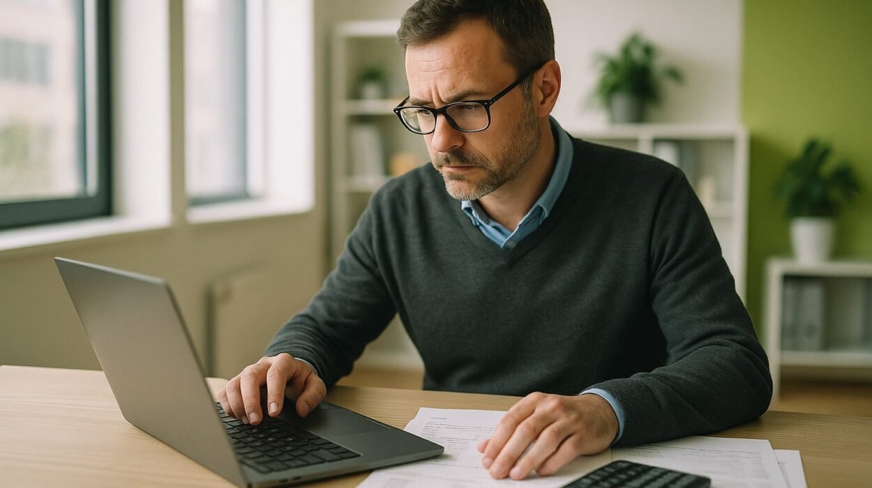 Asesor contable revisando facturas con ayuda de IA para mejorar sus finanzas y contabilidad con IA
