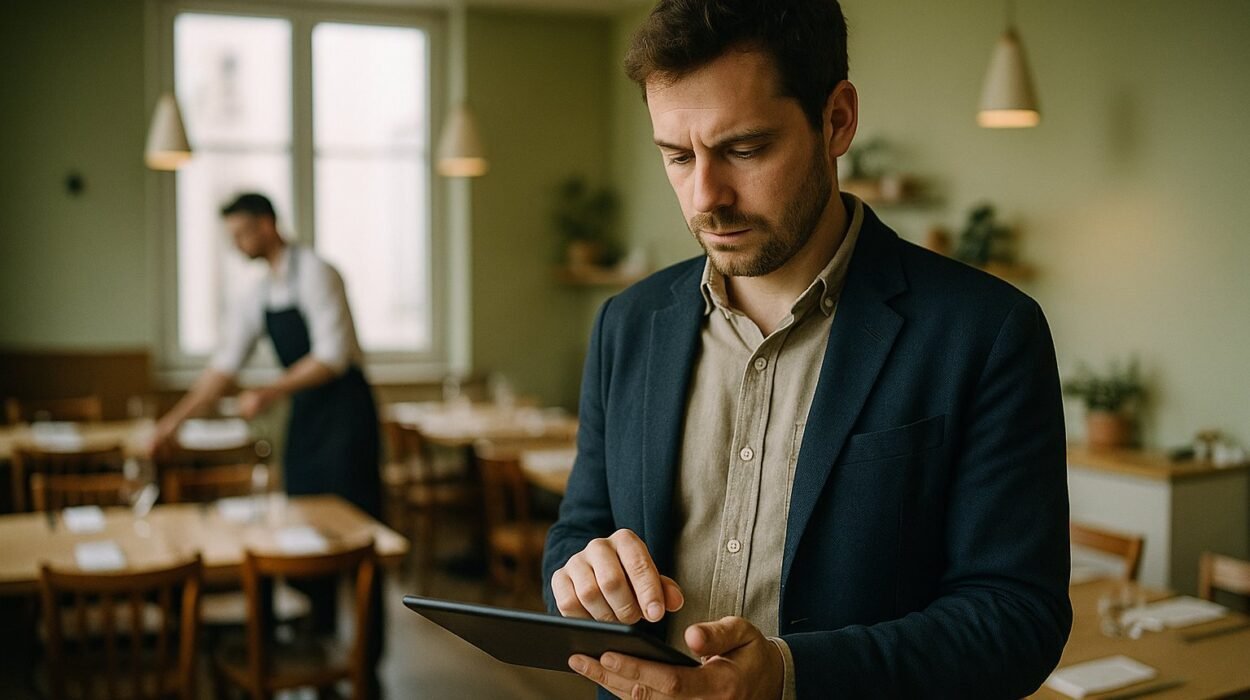 Dueño de restaurante gestionando las reservas del restaurante con IA para restaurantes